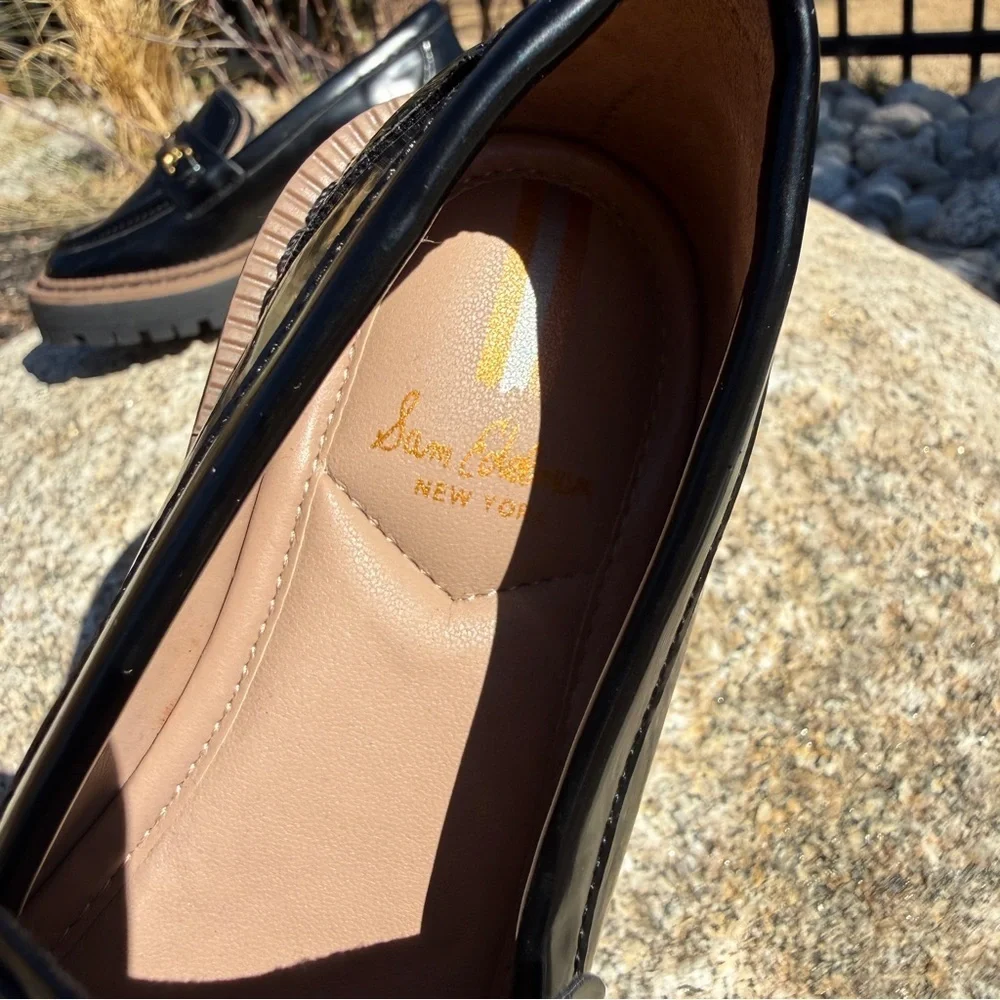 Sam Edelman Girl’s Laurs Leather Lug-Sole Loafers Size 11 Black Dressy Preppy